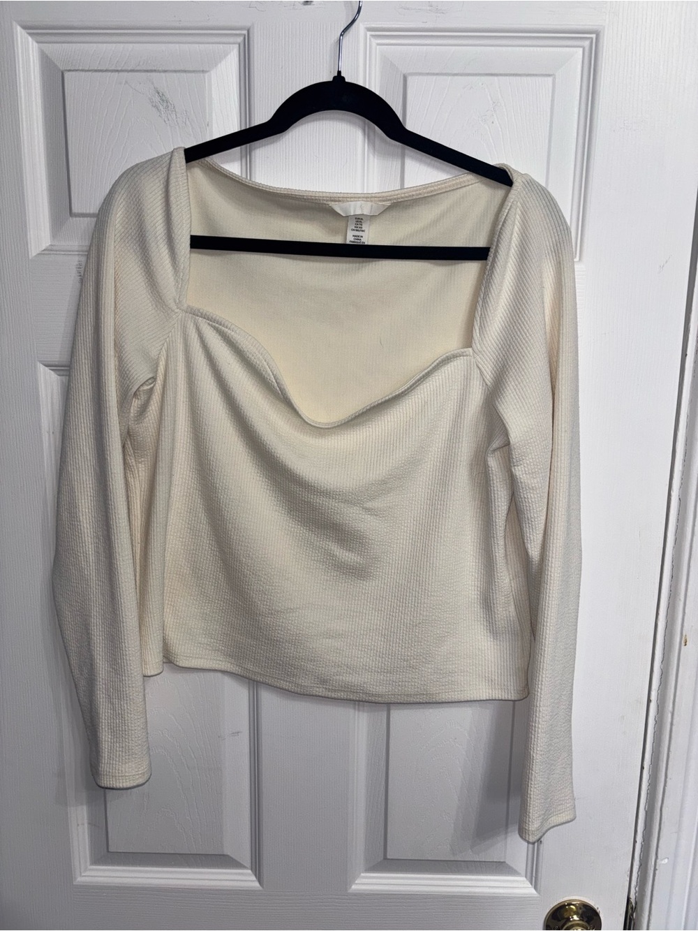 H&M Cream Long Sleeve Square Neck Knit Top